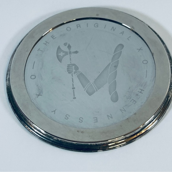Vintage Set of 2 Hennessy XO Collectible Coasters Silver Tone Metal Felt Bottom - Picture 2 of 6